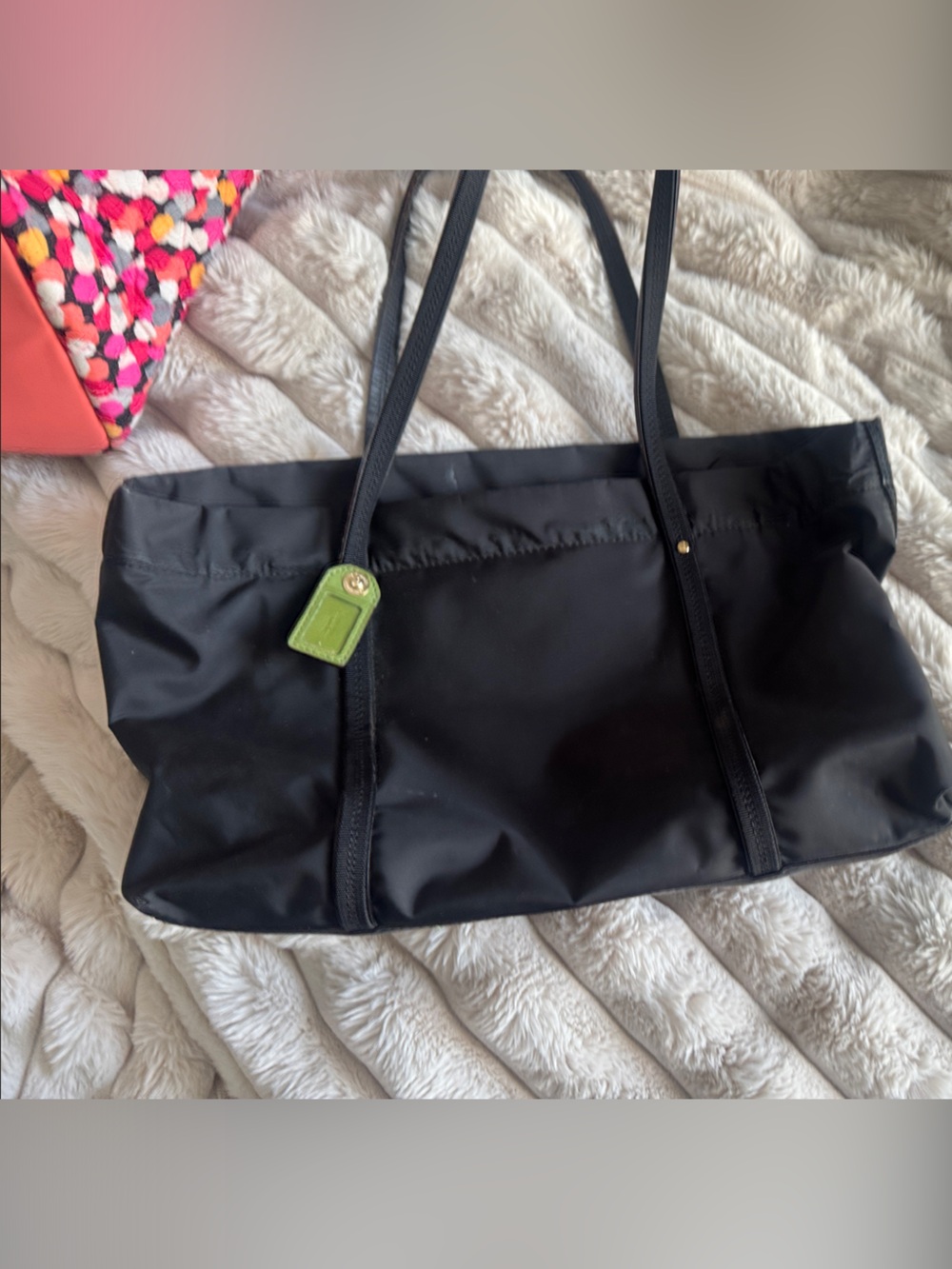 kate spade Black Nylon Shoulder Tote with Green Tag